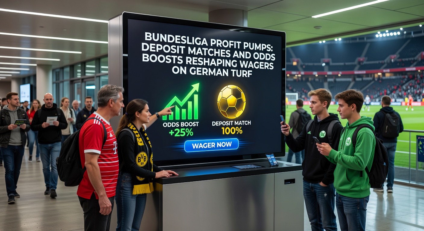 Grafik mit steigenden Quoten-Boosts und Einzahlungs-Matches, visualisiert den Profit-Anstieg bei Bundesliga-Wetten