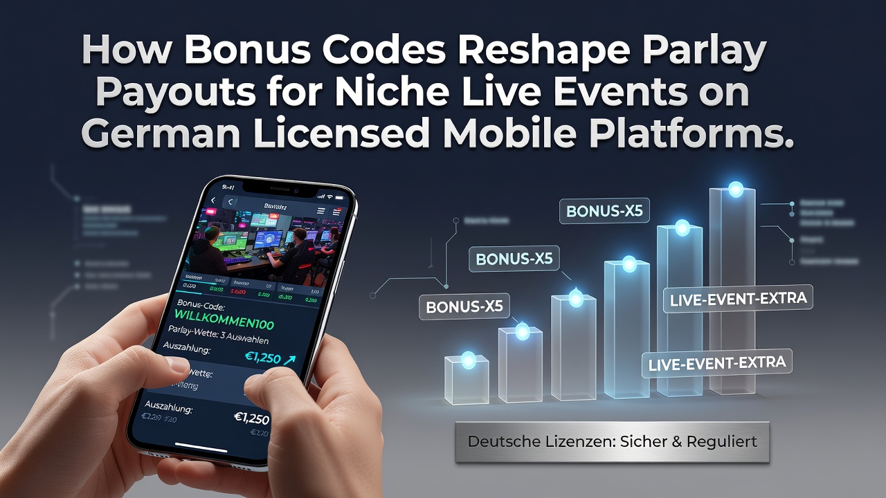 Illustration von Bonus-Codes und Parlay-Wetten auf mobilen Plattformen für Nischen-Live-Events