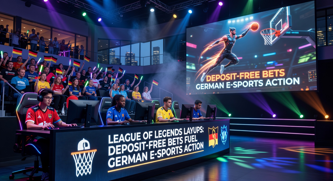 Nahaufnahme eines LoL-Profi-Spielers bei einem Clutch-Moment mit Overlay von Wettquoten und Free-Bet-Angeboten