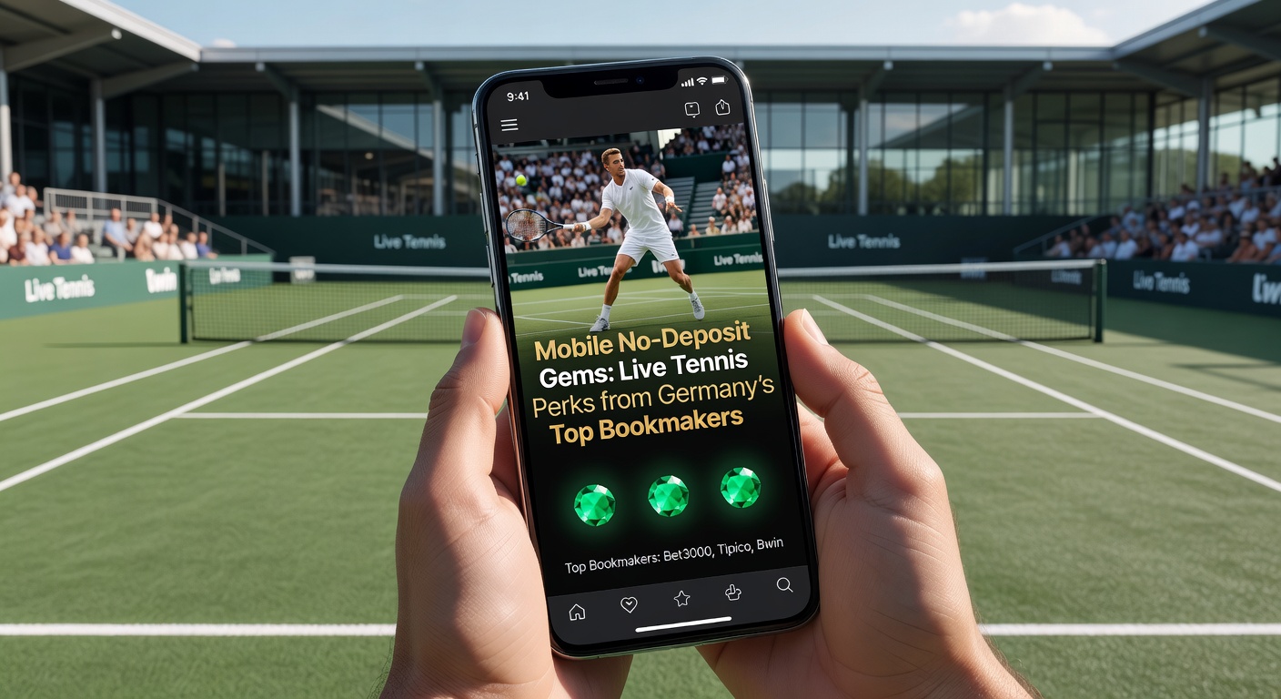 Smartphone mit Live-Tennis-Übertragung und No-Deposit-Bonus-Angebot von einem deutschen Buchmacher