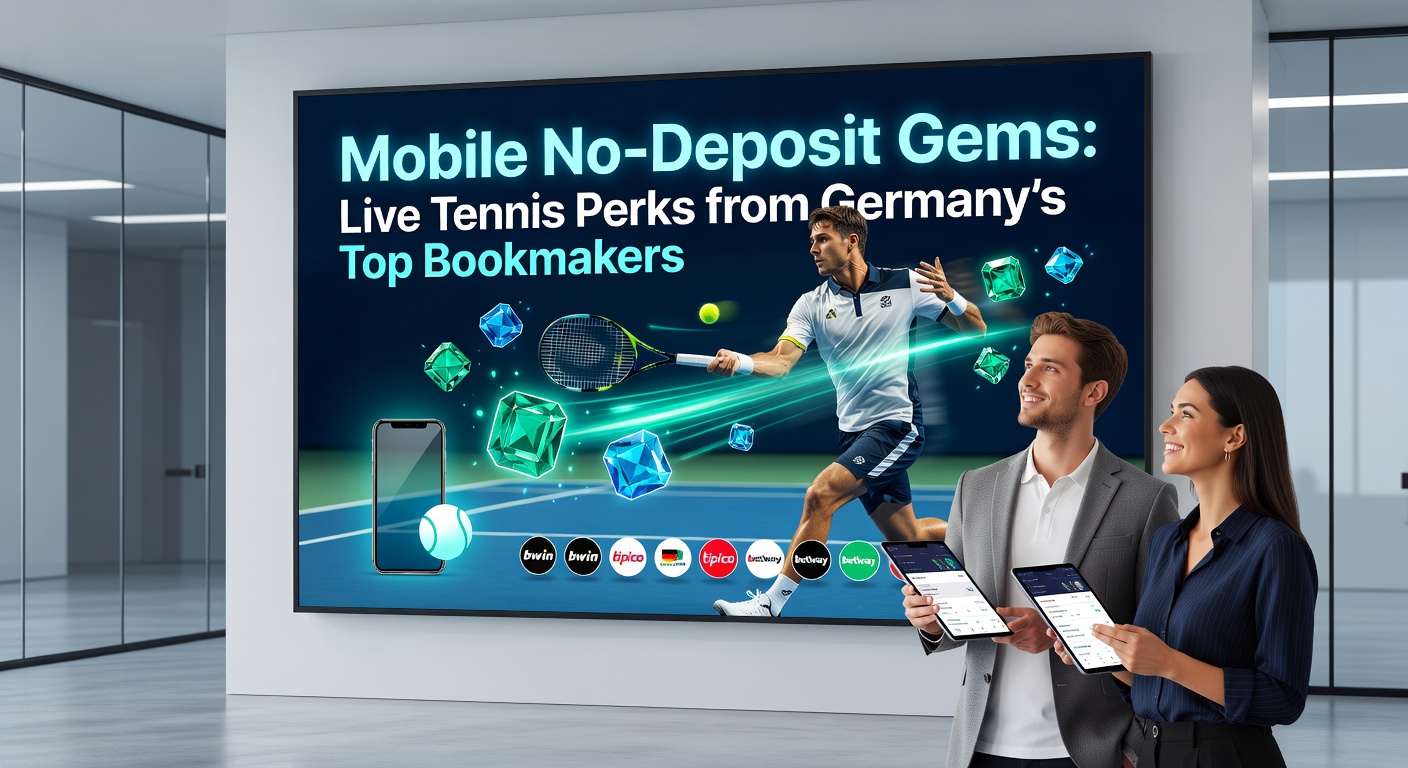 Live-Tennis-Match auf Tablet mit No-Deposit-Bonus-Banner und Quoten von Top-Buchmachern