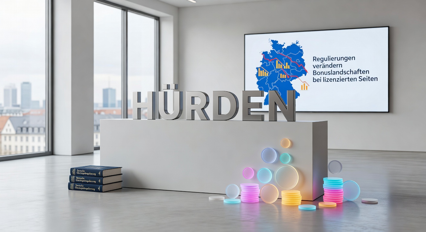 Darstellung von Umsatzbedingungen und Bonusstrukturen in der deutschen Sportwettenbranche, mit Symbolen für Regulierungen und Wettplattformen