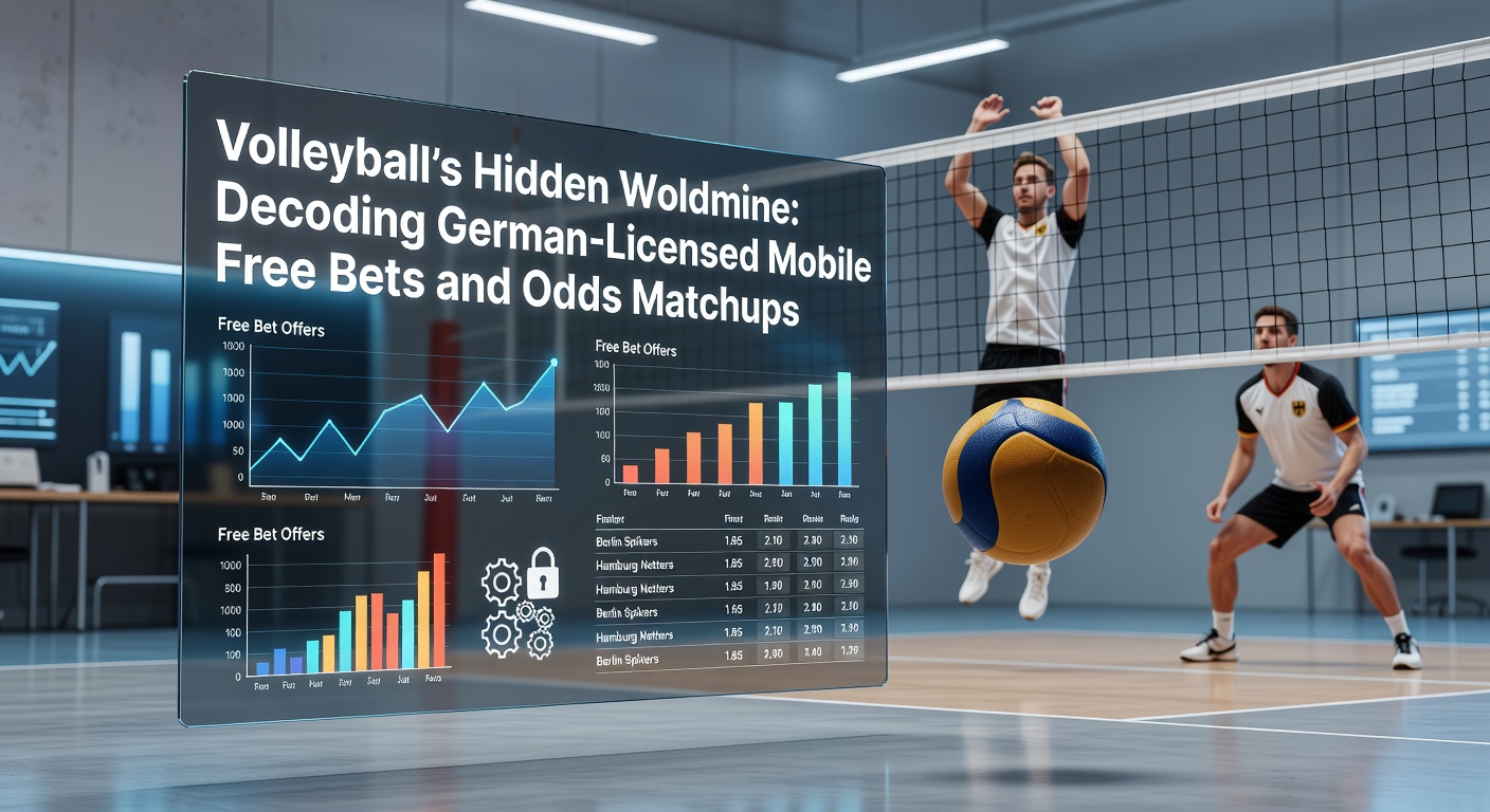 Dynamisches Volleyball-Match mit überlagerten mobilen Wettquoten und Free-Bet-Angeboten auf einem Smartphone-Bildschirm